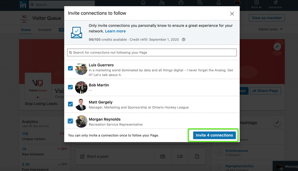 How To Gain Company LinkedIn Followers - Invite LinkedIn connections