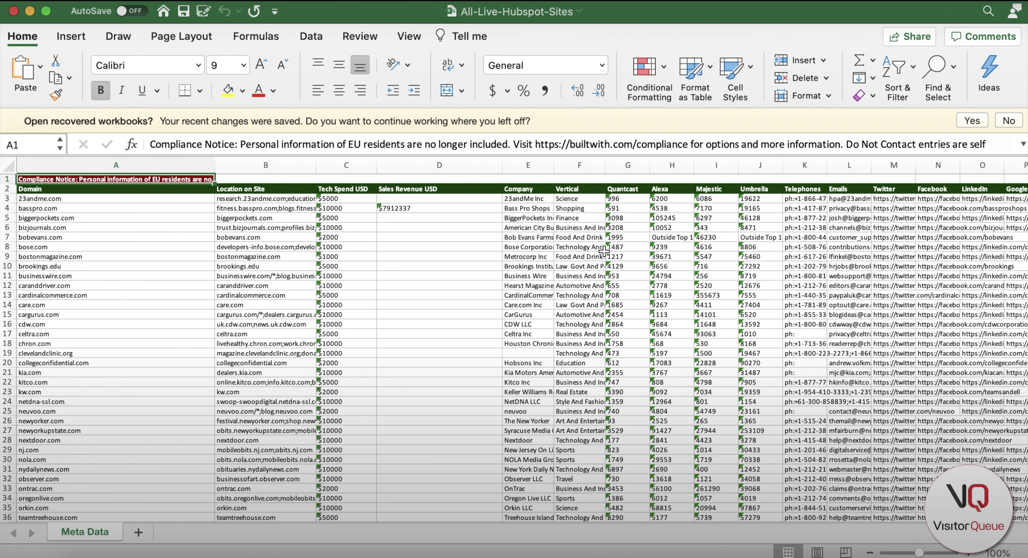 Using BuiltWith to Build a List of Your Competitor's Clients - Excel export from BuiltWith